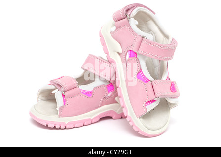 Pink child's sandals isolated on white Stock Photo