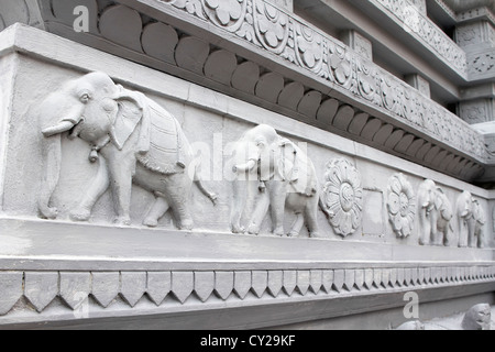 Hindu Temple Exterior Wall Stone Carving Relief of Elephants Stock Photo