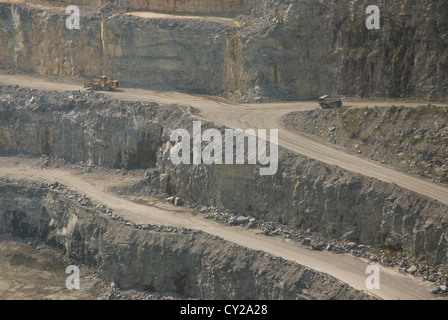 Open pit mine located in Jones County Ga with roads and equipment. Stock Photo