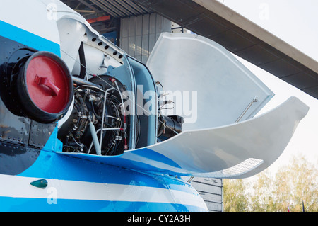 Upgraded Mi-2MSB ( MSB-2) helicopter. The rear view on the helicopter engine close up. Stock Photo