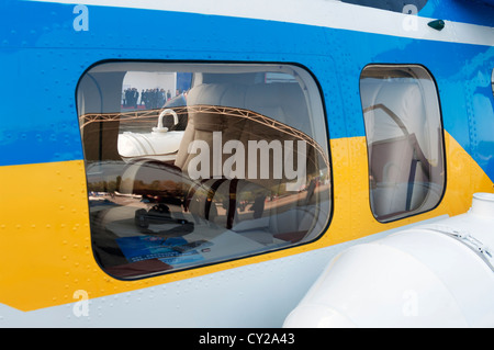 Upgraded Mi-2MSB ( MSB-2) helicopter. View of windows and helicopter vip salon. Stock Photo
