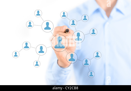 Businessman drawing social network connection concept Stock Photo