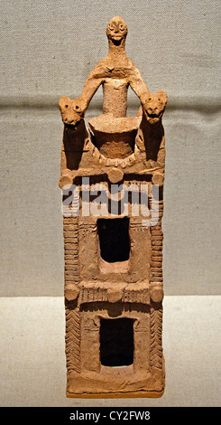 Old Babylonian cult vessel tower with cylinder seal impressions near the top Bronze Age 19th century BC Syria  Ceramic 31cm Stock Photo