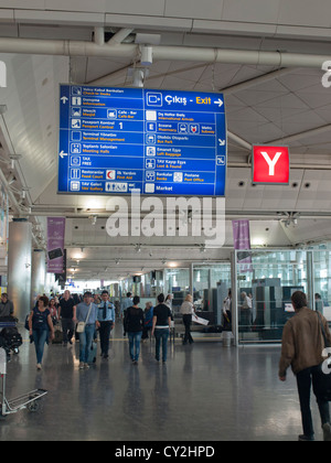 Atatürk International airport in Istanbul Turkey, information in the departure check-in area Stock Photo