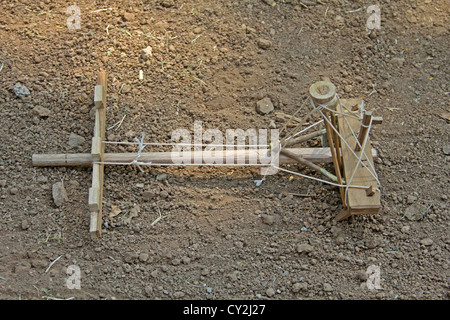 Model of a traditional wooden plough, India Stock Photo