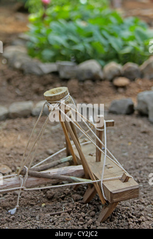 Model of a traditional wooden plough, India Stock Photo