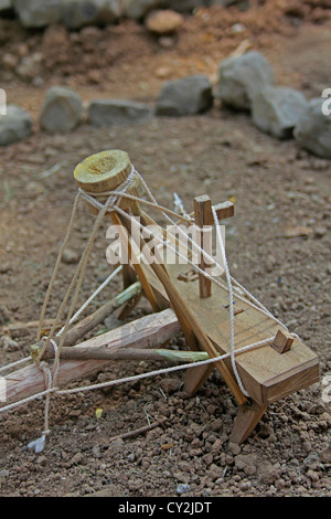 Model of a traditional wooden plough, India Stock Photo