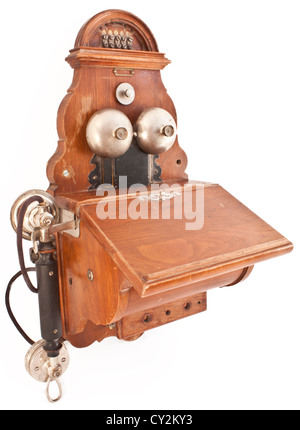Vintage Telephone on an Old Wood Table Stock Photo - Alamy
