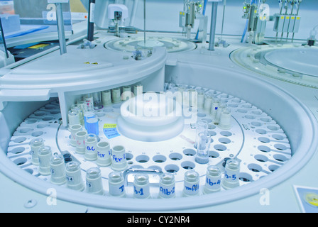 Chromatograph with glass sample bottles Stock Photo