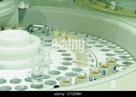 Chromatograph with glass sample bottles Stock Photo