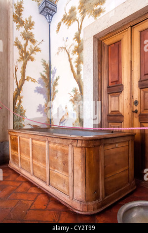 Antique bathtub in the Toilet Room. Mafra National Palace, Convent and Basilica in Portugal. Baroque architecture. Stock Photo