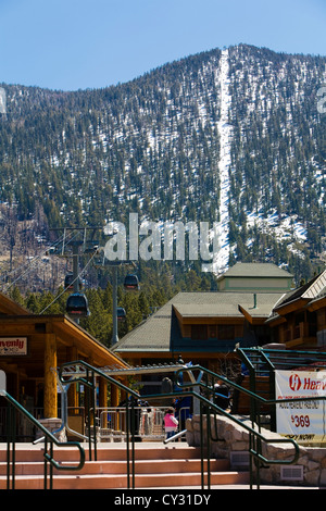 Heavenly Valley Gondola terminal at Lake Tahoe, California in the spring with the ski slopes in the background Stock Photo