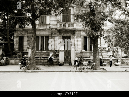 French Colonial traditional house in Hanoi in Vietnam in Far East Southeast Asia. Housing Tradition Street Scene Houses Building Architecture Travel Stock Photo