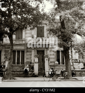 French Colonial traditional house in Hanoi in Vietnam in Far East Southeast Asia. Housing Tradition Street Scene Houses Building Architecture Travel Stock Photo