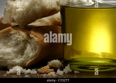 Picture: Steve Race - Spanish extra virgin olive oil from Farga olives accompanied by fresh bread. Stock Photo