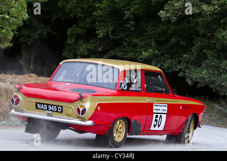 1966 Lotus-Ford Cortina with driver Simon Wallis at the 2012 Goodwood FEstival of Speed, Sussex, UK. Stock Photo