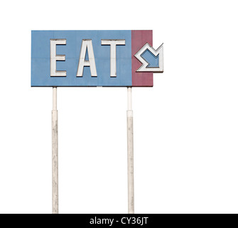 Tall retro eat highway sign near historic route 66. Stock Photo