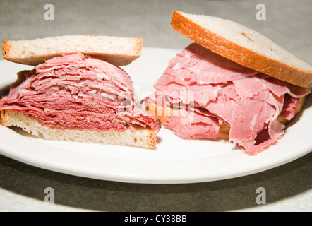 combination corned beef and tongue sandwich on Jewish rye bread at ...