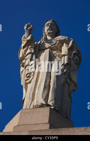 Spain, Basque Country, Guipuzcoa Province, San Sebastian, Monte Urgull, Christ statue atop Castillo Santa Cruz de la Mota Stock Photo