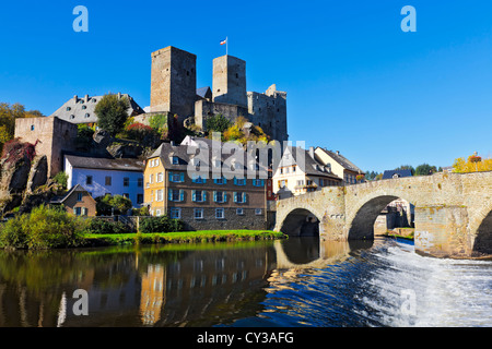 The castle and bridge in Runkel, Hesse, Germany Stock Photo