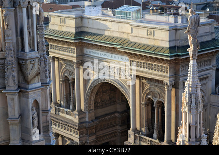 View from Milan Cathedral / Duomo di Milano, Milan, Italy of the Galleria Vittorio Emanuele II (shopping gallery entrance). Stock Photo