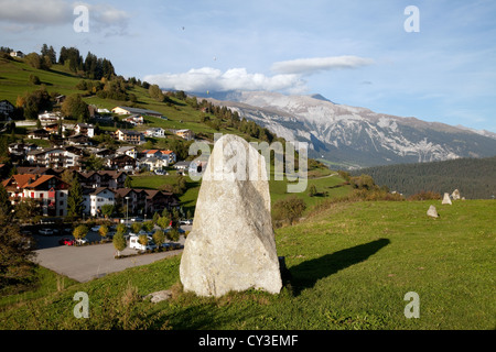 One of many ancient menhirs, or megaliths, dating from 1500 BC in Falera, switzerland Europe Stock Photo