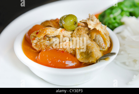 close up of Red curry with roast duck in white bowl Stock Photo