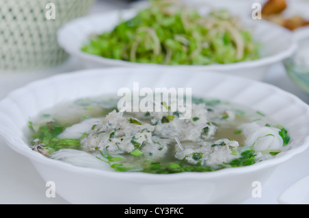 minced pork soup noodles and vegetable , Vietnamese noodles Stock Photo