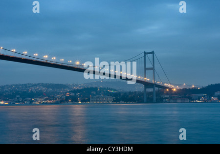 First Bosphorus Bridge (Boğaziçi Köprüsü) at dusk, Istanbul, Turkey Stock Photo