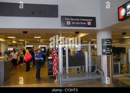 Boston Massachusetts,Logan International Airport,BOS,terminal,security check,checkpoint,body scanner,TSA,Transportation Security Administration,office Stock Photo