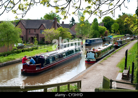 Narrow boats on the Shropshire Union Canal, Market Drayton, Shropshire, England Stock Photo