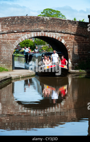 Narrow boats on the Shropshire Union Canal, Market Drayton, Shropshire, England Stock Photo