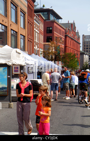 Portland Maine,New England,Congress Street,WCSH 6 street,sidewalk Art Festival,artists,vendor vendors seller,stall stalls booth dealer merch Stock Photo