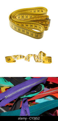 Close-up Views of Yellow Tape Measures and Zippers