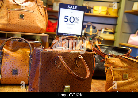 Maine,Northeast,New England,Freeport,outlet factory stores,Dooney & and  Bourke,woman's,men's handbag purse pocketbooks,leather goods,retail  products,d Stock Photo - Alamy