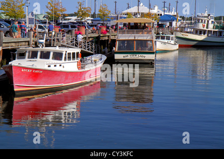 Portland Maine,historic Old Port District,Congress Street,Custom House Wharf,Casco Bay,commercial fishing boats,ME120826090 Stock Photo