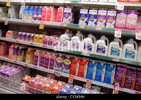 Portland Maine,Scarborough,Shaw's,grocery store,supermarket,display case sale,brands,dairy products,milk,containers,refrigerated case,ME120826100 Stock Photo