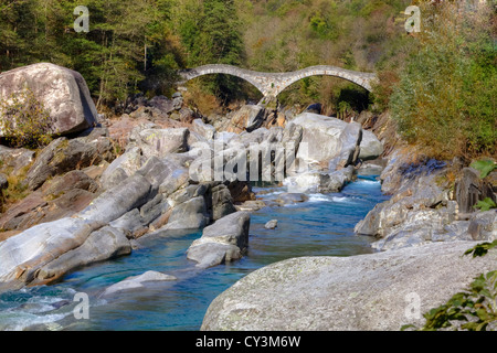 bridge Ponte dei Salti in Lavertezzo, Ticino, from the 17th century Stock Photo