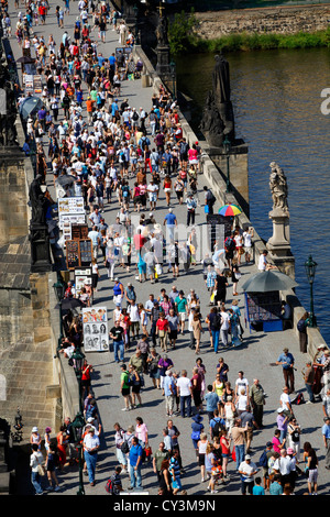 Crowds of tourists on the Charles Bridge in Prague, Czech Republic  Stock Photo