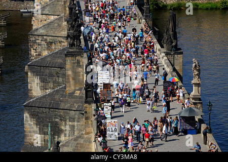 Crowds of tourists on the Charles Bridge in Prague, Czech Republic  Stock Photo