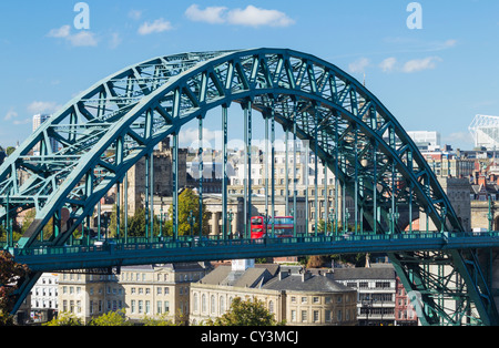 View over The Tyne Bridge with Newcastle city in background. Newcastle upon Tyne, England, UK Stock Photo