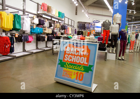 Rhode Island Providence,Providence Place mall,display case sale,sign,clothing,accessories,luxury,Old Navy,back to school specials,RI120818050 Stock Photo