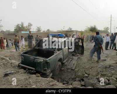 Afghan police car drove on a IED in Afghanistan Stock Photo