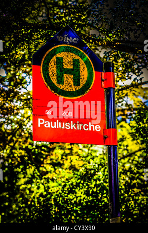 Bus stop at Pauluskirche in Ulm Germany Stock Photo
