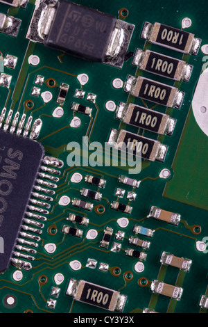 Printed Circuit Board (PCB) mounted electronic with components Stock Photo