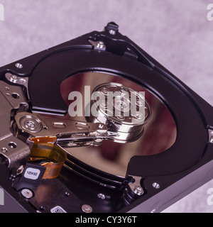 Close up of an hard disk drive internal components Stock Photo