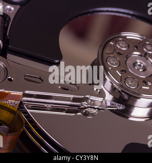 Close up of an hard disk drive internal components Stock Photo