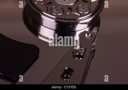 Close up of an hard disk drive internal components Stock Photo