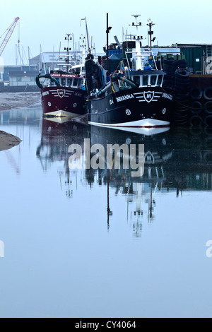 Fishing Boats at Quay in Old Leigh Stock Photo