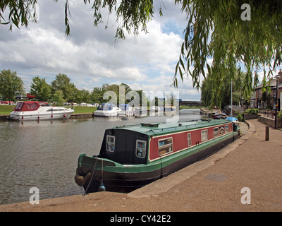 Boats on the river Ouse in the fenland town of Ely. Stock Photo